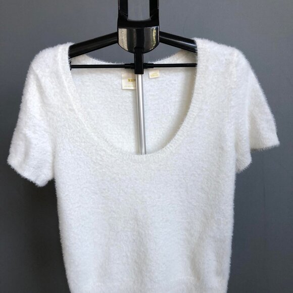 Maeve by Anthropology Rona Eyelash Deep Scoop Neck Sweater in Ivory Sz Large - Picture 2 of 9